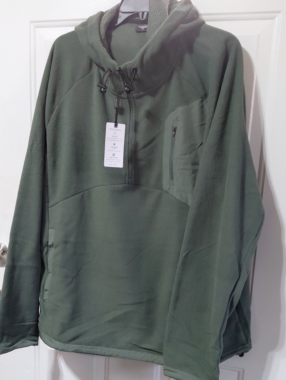 MAELREG Men's Olive Green Half - Zip Hooded Fleece Performance Pullover Size XL